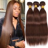 Chocolate Brown Human Hair Curtain Bundles Straight 100g